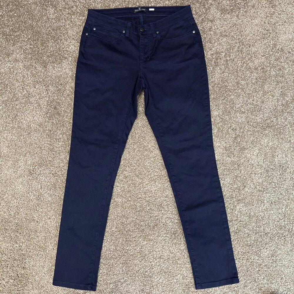 Eileen Fisher Ponte Flex Chino Pants Womens 8 Dark Blue Stretch Mid Rise Neutral